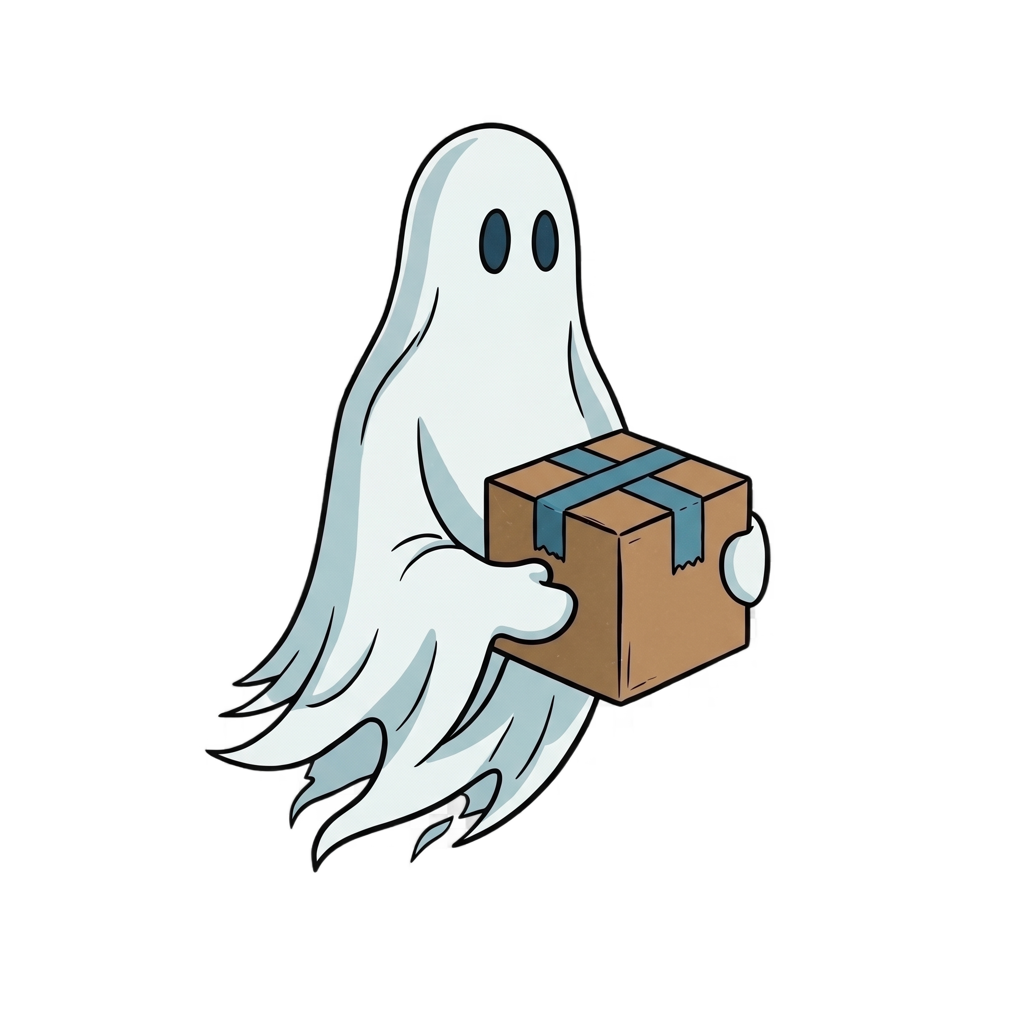 A friendly ghost delivering a mysterious parcel